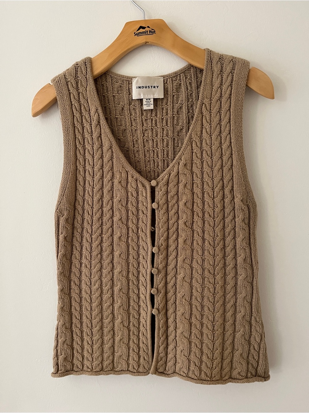 INDUSTRY Beige Cable Knit V-Neck Button-Front Sweater Vest Cottagecore Womens M